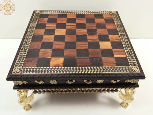 17" Handmade Wooden Chowki Pedestal with Brass Decoration and Ghungroos