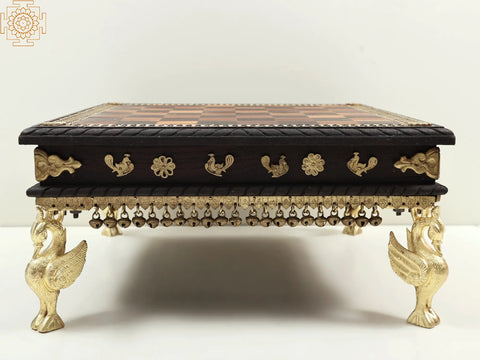 17" Wooden Chowki with Brass Decoration and Ghungroos  | Wooden Pedestal | Handmade