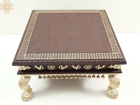 15" Designer Chowki with Dangling Ghungroos  | Wooden Pedestal | Handmade