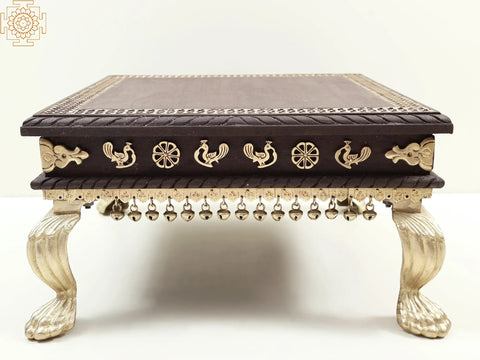 15" Designer Chowki with Dangling Ghungroos  | Wooden Pedestal | Handmade