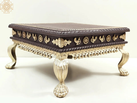15" Designer Chowki with Dangling Ghungroos  | Wooden Pedestal | Handmade