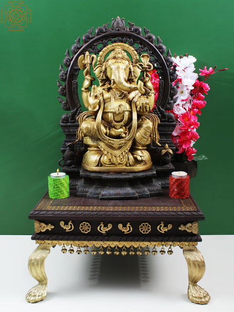 15" Designer Chowki with Dangling Ghungroos  | Wooden Pedestal | Handmade