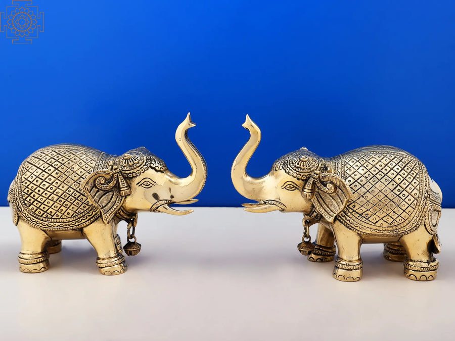 6" Handmade Brass Elephant Pair Statue for Home Decor