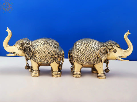 6" Unique Handmade Brass Statue of Elephant-pair