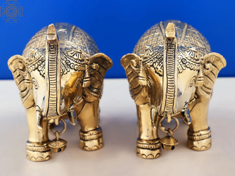 6" Unique Handmade Brass Statue of Elephant-pair