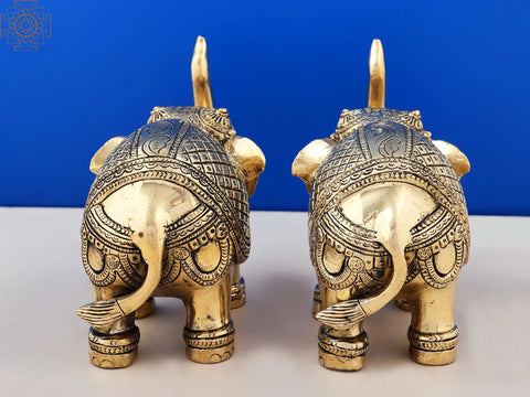 6" Unique Handmade Brass Statue of Elephant-pair