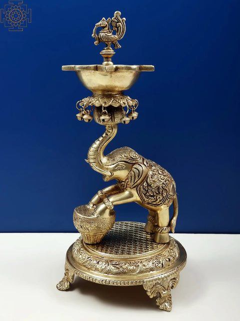18" Elephant Lifting Lotus Lamp with Ghungroos