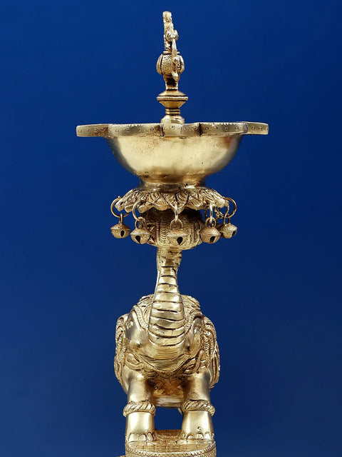 18" Elephant Lifting Lotus Lamp with Ghungroos