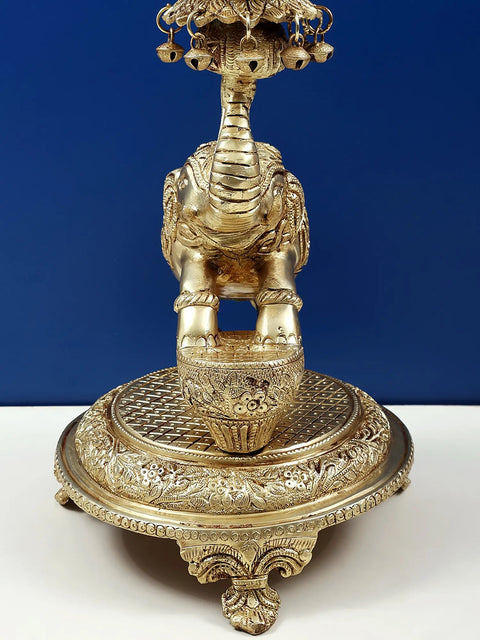 18" Elephant Lifting Lotus Lamp with Ghungroos