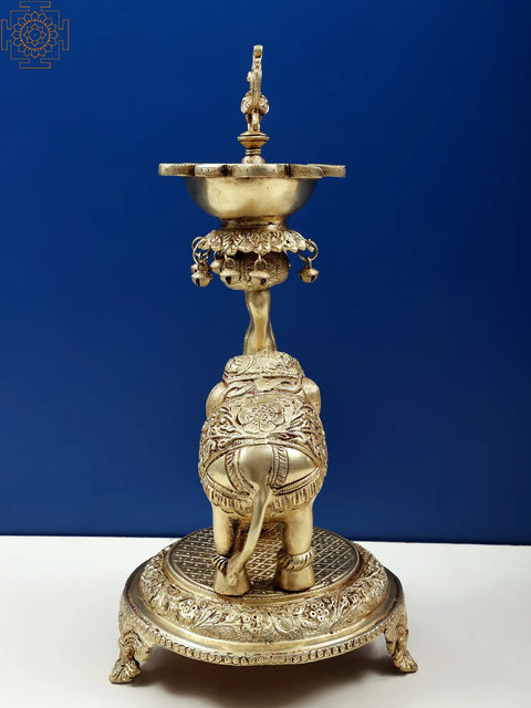 18" Elephant Lifting Lotus Lamp with Ghungroos