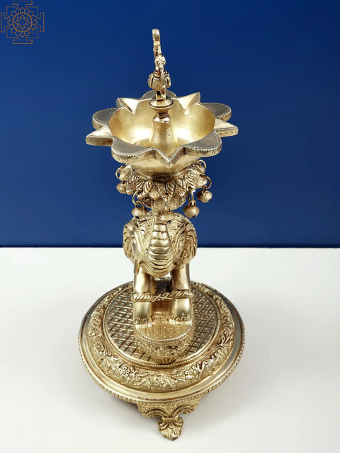 18" Elephant Lifting Lotus Lamp with Ghungroos