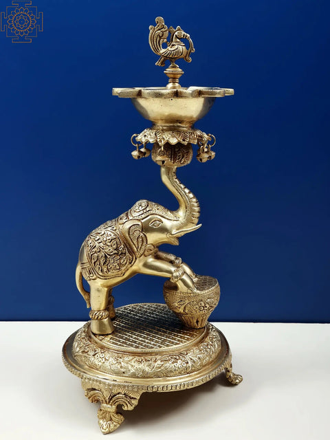18" Elephant Lifting Lotus Lamp with Ghungroos