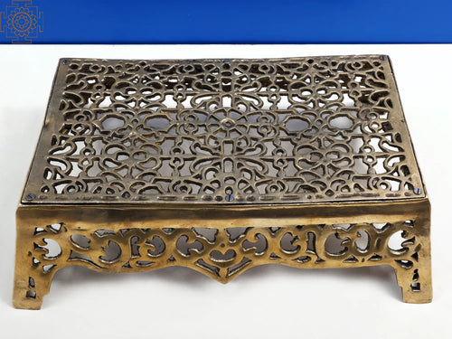 18" Brass Lattice Chowki Pedestal Statue Handmade