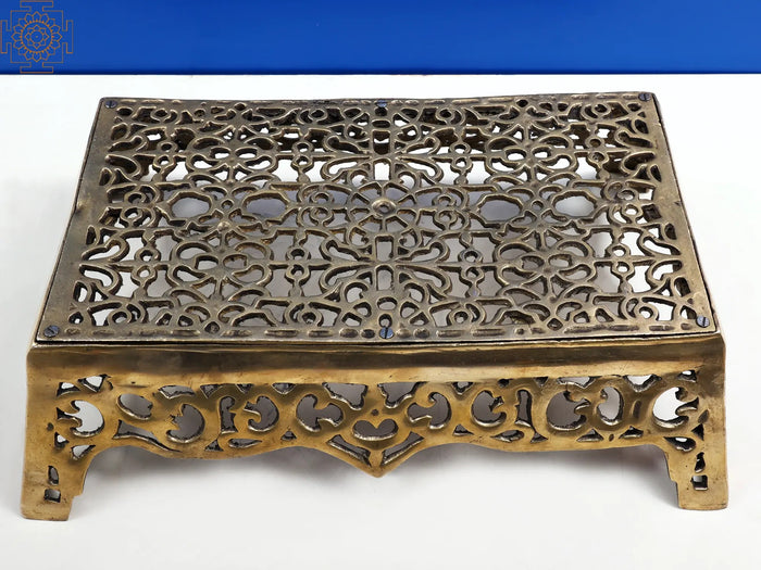 18" Brass Lattice Chowki Pedestal Statue Handmade