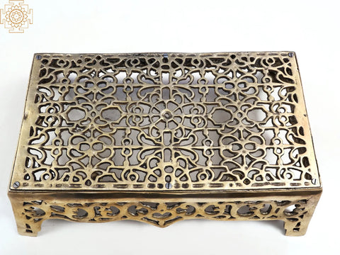 18" Brass Lattice Chowki (Pedestal) | Handmade