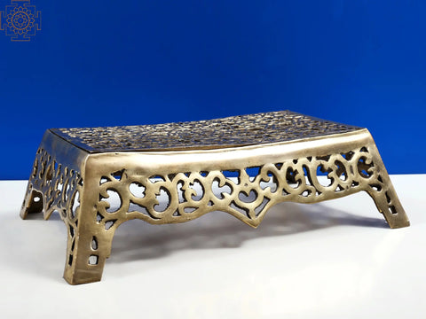 18" Brass Lattice Chowki (Pedestal) | Handmade