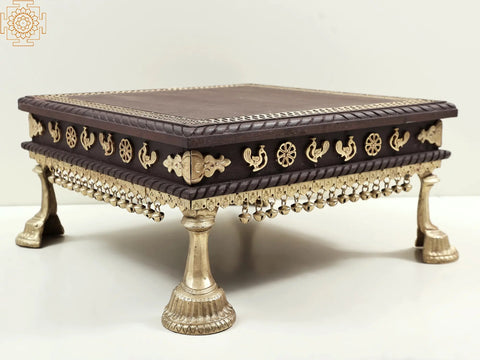 15" Designer Chowki with Dangling Ghungroos | Wooden Pedestal | Handmade  Pelli
