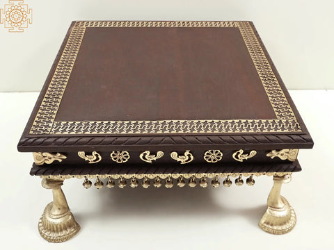 15" Designer Chowki with Dangling Ghungroos | Wooden Pedestal | Handmade  Pelli