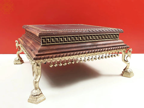 18" Peacock Leg Wooden Pedestal with Ghungroos | Handmade
