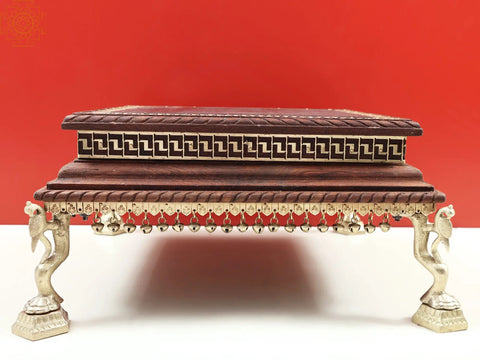 18" Peacock Leg Wooden Pedestal with Ghungroos | Handmade