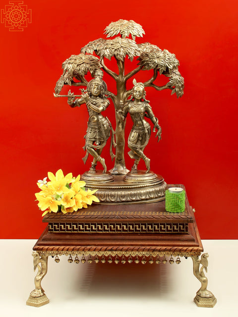 18" Peacock Leg Wooden Pedestal with Ghungroos | Handmade