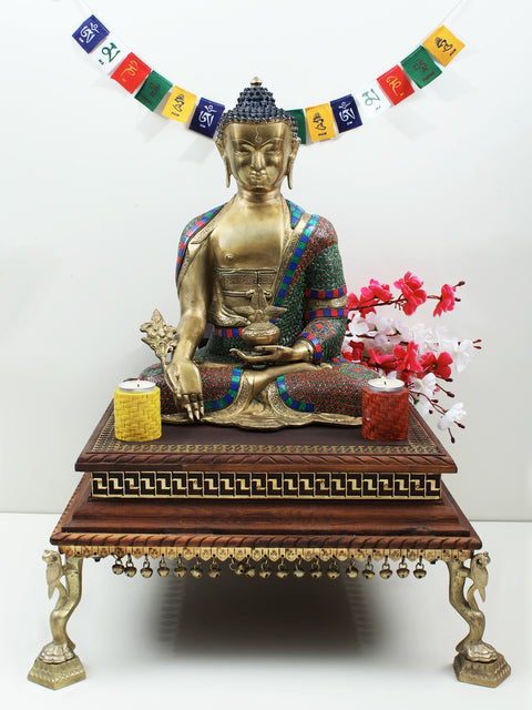 18" Peacock Leg Wooden Pedestal with Ghungroos | Handmade