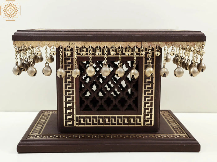 18" Wooden Pedestal Statue with Brass Lattice Work and Ghungroos