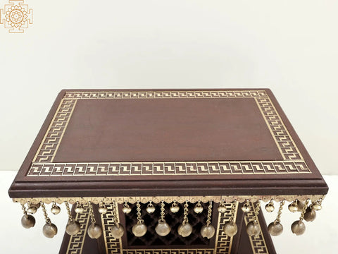 18" High Wooden Pedestal with Lattice, Brass Work, and Ghungroos | Handmade