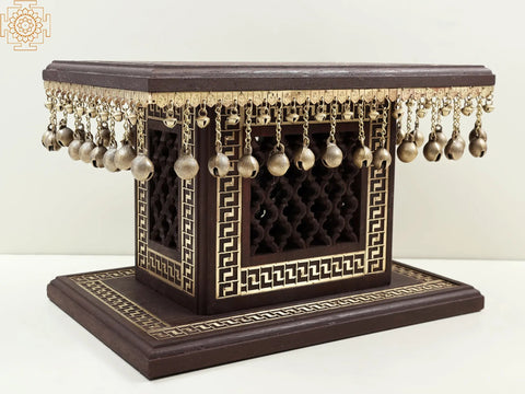 18" High Wooden Pedestal with Lattice, Brass Work, and Ghungroos | Handmade