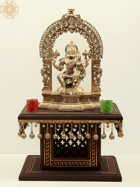 18" High Wooden Pedestal with Lattice, Brass Work, and Ghungroos | Handmade