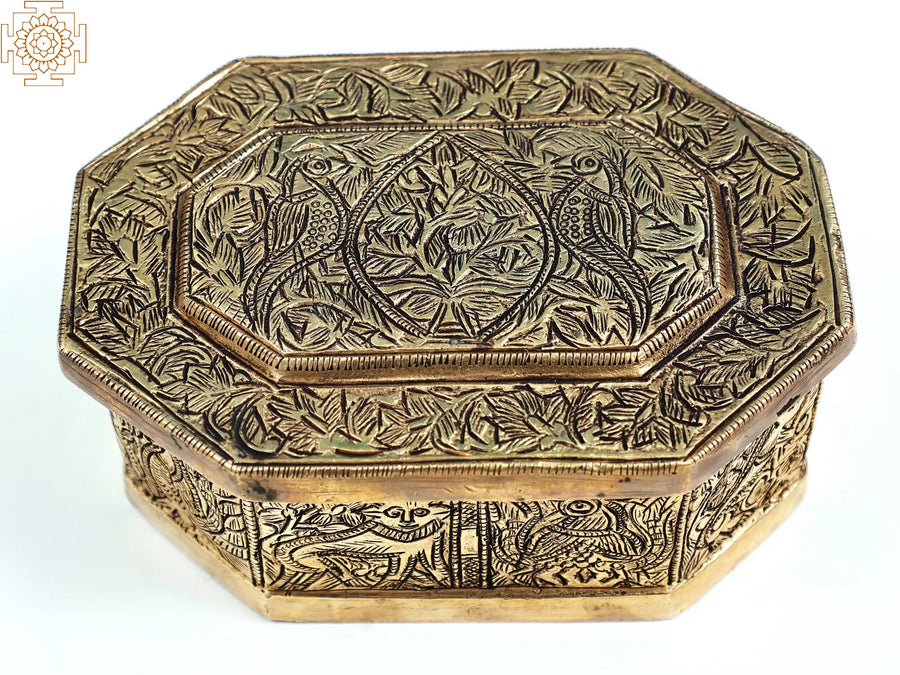 5" Vintage Design Brass Jewelry Box with Handmade Craftsmanship