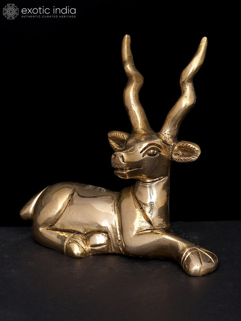 3" Small Brass Sitting Deer Figurine | Handmade