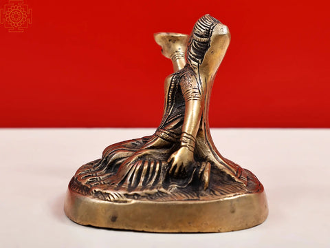 5" Brass Welcome Lady Statue with Diya | Handmade