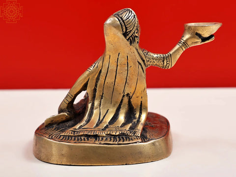 5" Brass Welcome Lady Statue with Diya | Handmade