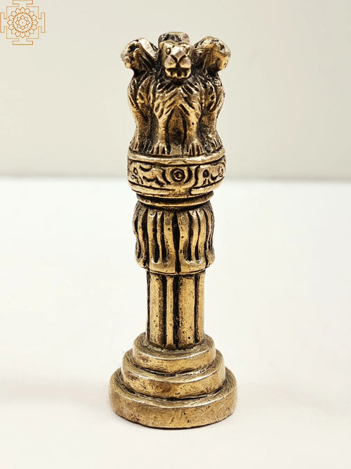 3" Small Brass Ashoka Pillar Handmade Statue