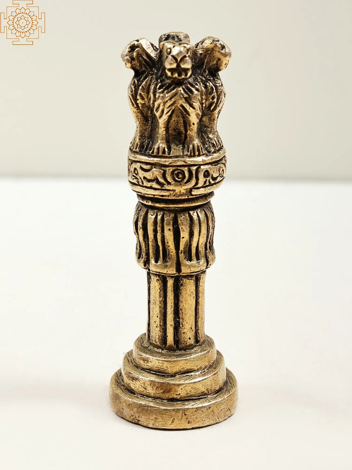 3" Small Brass Ashoka Pillar Handmade Statue