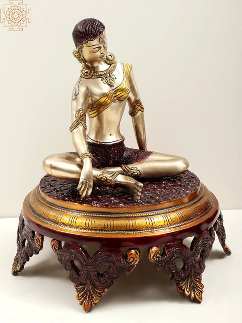 12" Tibetan Buddhist Deity Green Tara Idol with Pedestal | Handmade