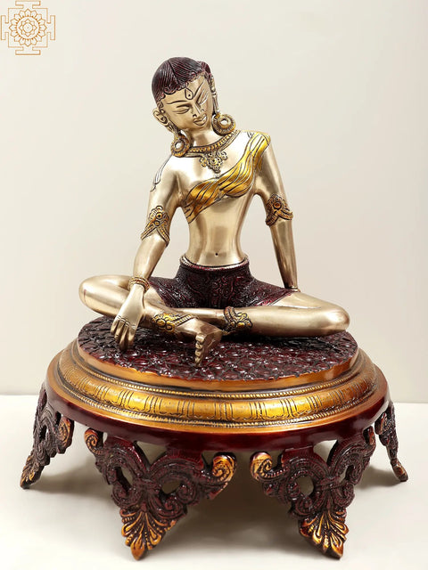 12" Tibetan Buddhist Deity Green Tara Idol with Pedestal | Handmade