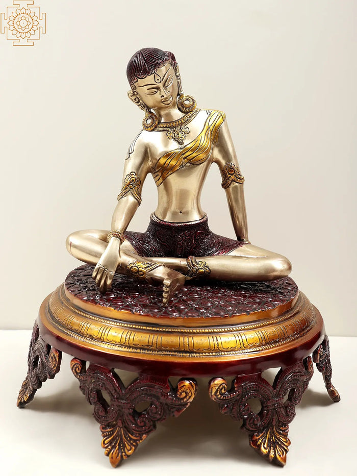 12" Green Tara Handmade Brass Idol with Pedestal for Pooja