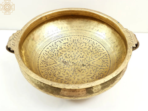 18" Brass Floral Design Urli | Handmade