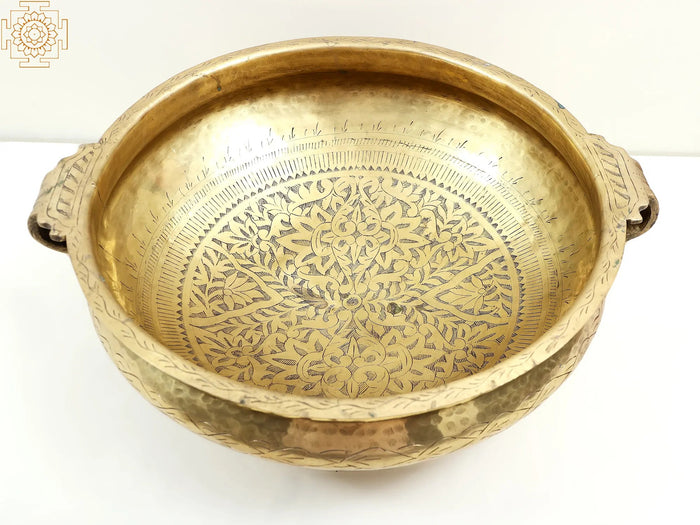 18" Handmade Brass Floral Urli for Home Decor