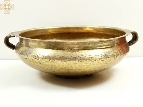 18" Brass Floral Design Urli | Handmade