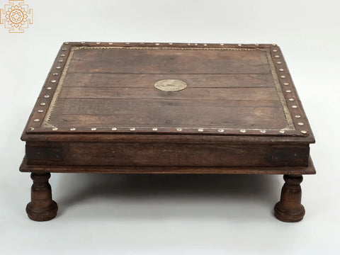 26" Square Shape Wooden Pedestal (Chowki) | Handmade