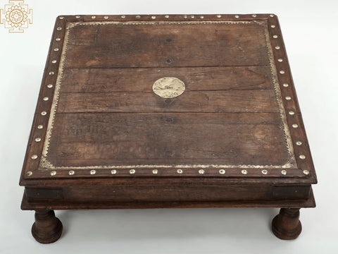 26" Square Shape Wooden Pedestal (Chowki) | Handmade