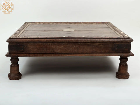 26" Square Shape Wooden Pedestal (Chowki) | Handmade