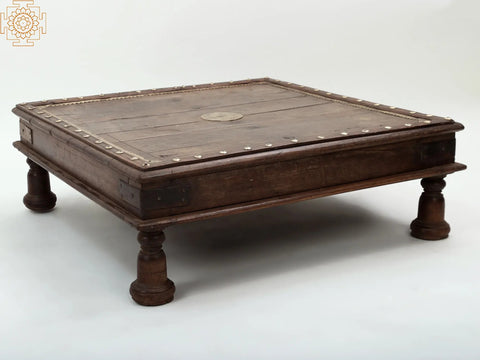 26" Square Shape Wooden Pedestal (Chowki) | Handmade