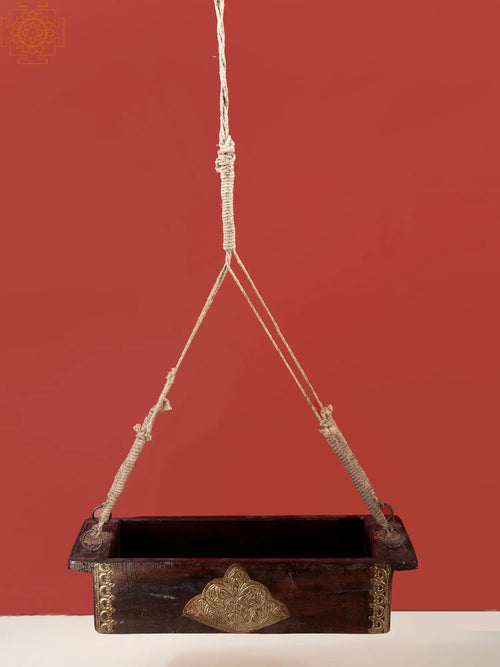 18" Handmade Vintage Wood Hanging Planter Pot