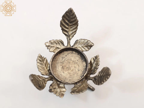 3" Brass Leaf Design Candle Stand | Handmade