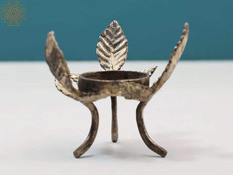 3" Brass Leaf Design Candle Stand | Handmade