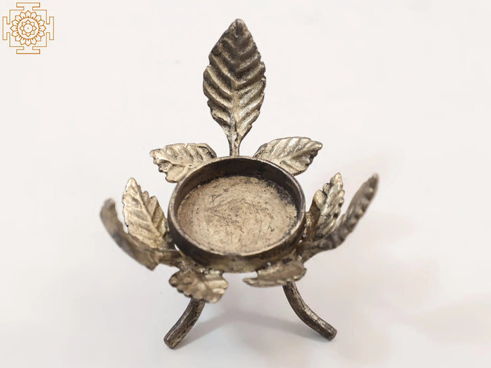 3" Handmade Brass Leaf Design Candle Stand